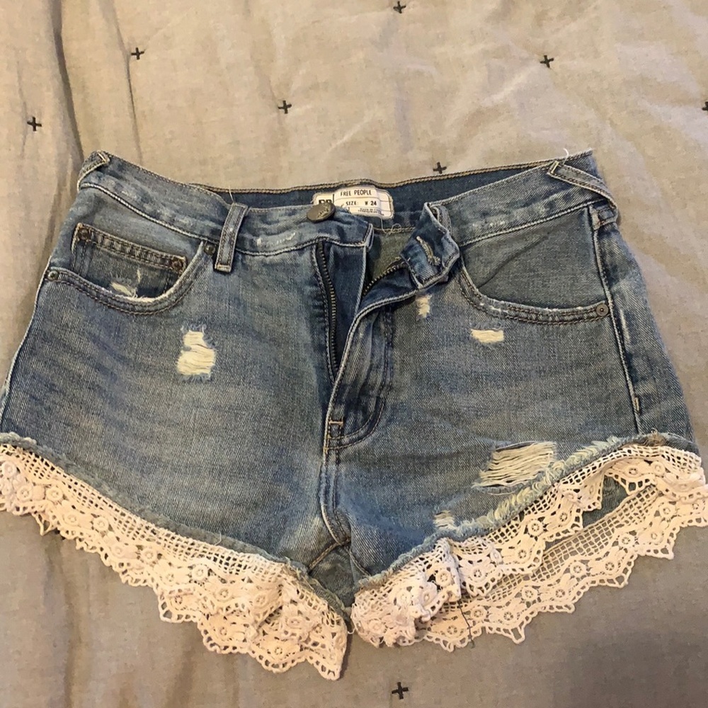 FREE PEOPLE LACE JEAN SHORTS
